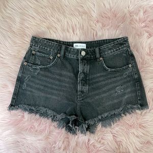 Zara black distressed denim shorts